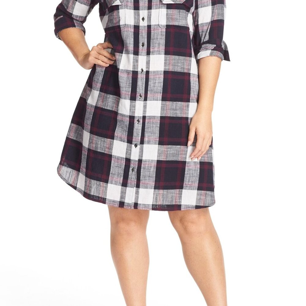 Caslon Plaid Tilda Shirt Dress Button Up Long Sleeve